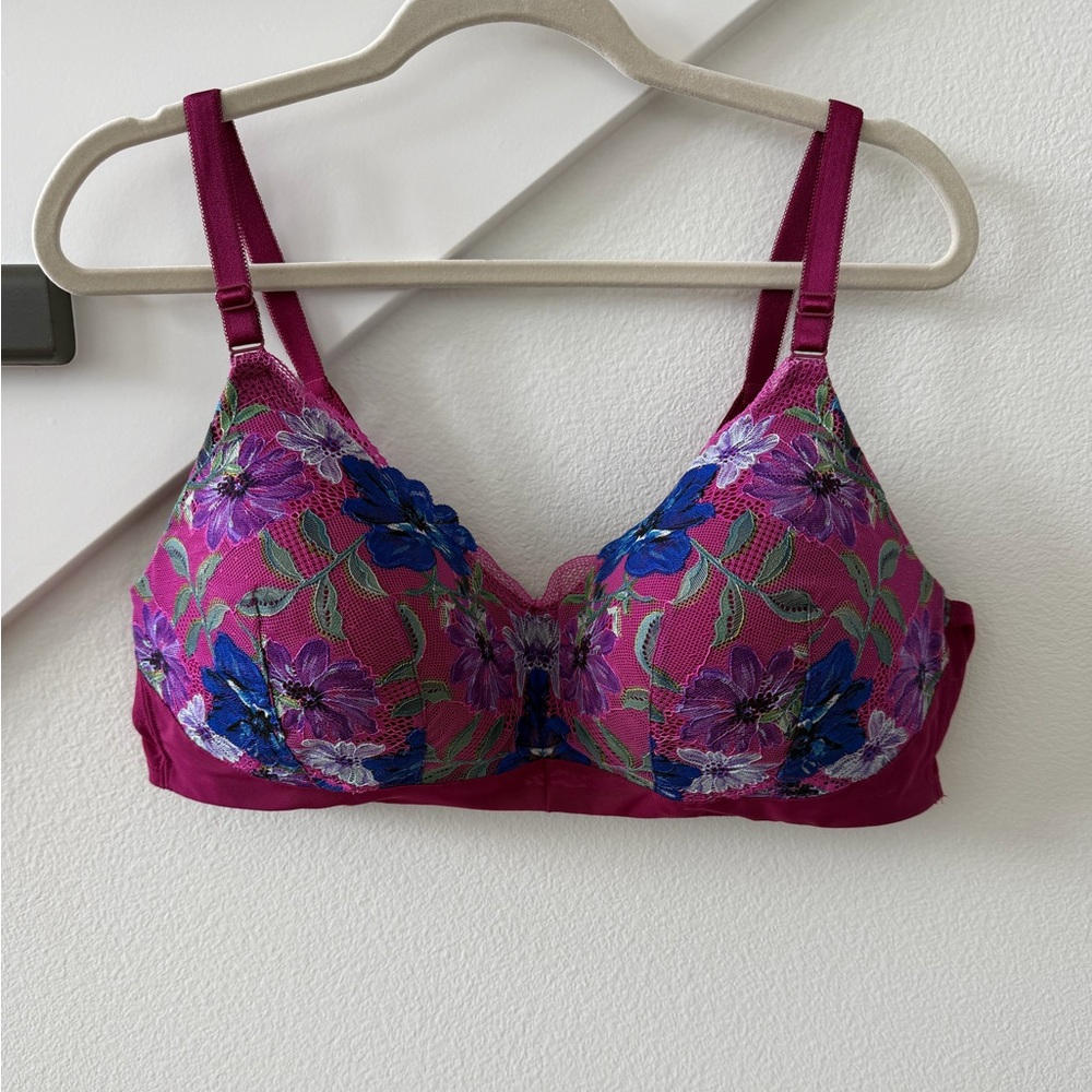 Torrid Pink and Blue Floral Lace Bra